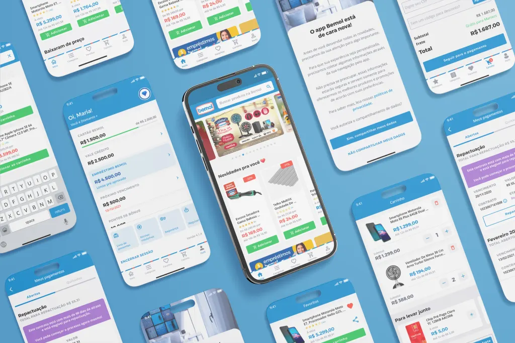 Bemol app after the relaunch: home, browsing and product screens