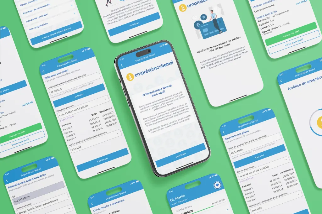 Loan application screens in the Bemol app